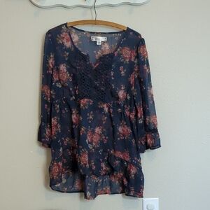 Decree Sheer Blue Floral Blouse